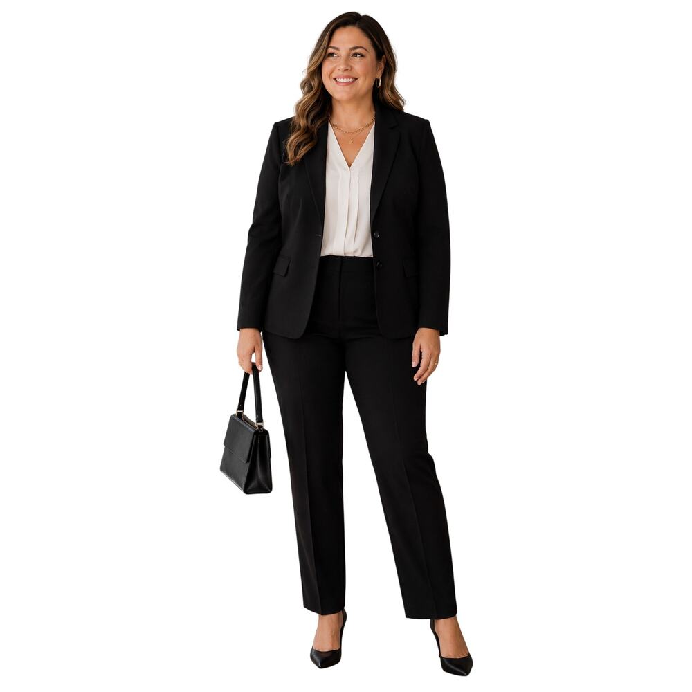 Sag Harbor Stretch Women’s 2-Piece Pant Suit Black Size 14 / 14 Petite NWT